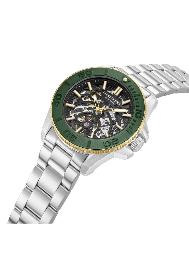 كينيث كول نيو يورك Black Dial Stainless Steel Bracelet Multifunction Watch for Men, 43mm