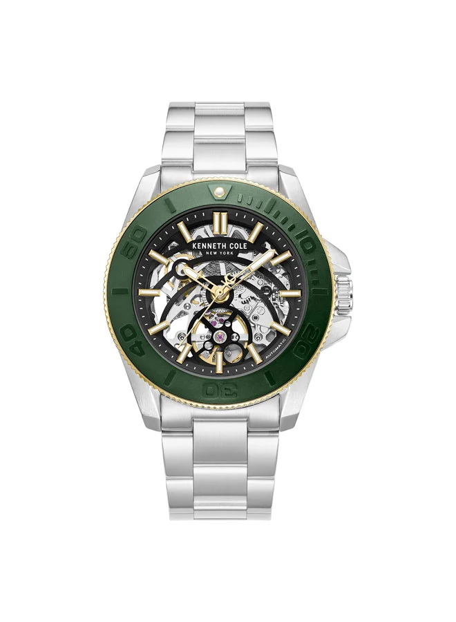 كينيث كول نيو يورك Black Dial Stainless Steel Bracelet Multifunction Watch for Men, 43mm