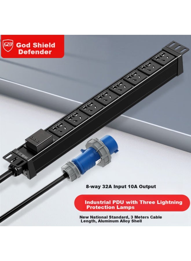 Sdws Pdu Cabinet Socket, 8 Outlets, 32a Input, 10a Output, High-power Power Strip, New National Standard, Three Lights, Lightning Protection, Industrial Connector Sg3823w - Image 1