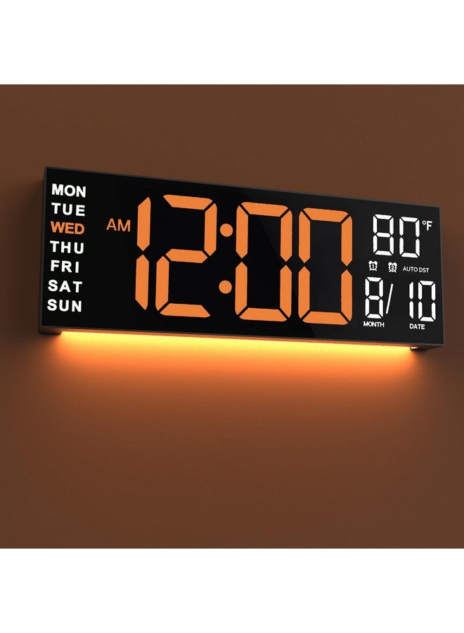 Jall 16" Large Digital Wall Clock Timer, Remote Controll, 2 Alarms, Led Display, 8 Rgb Color, Auto Dst, Temperature For Living Room, Bedroom, Desk, Mounted, Gift For Elderly (Orange White, 16 Inches) - Image 1