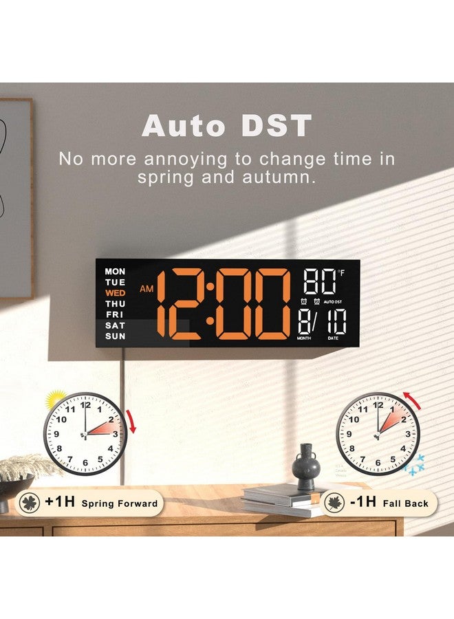 Jall 16" Large Digital Wall Clock Timer, Remote Controll, 2 Alarms, Led Display, 8 Rgb Color, Auto Dst, Temperature For Living Room, Bedroom, Desk, Mounted, Gift For Elderly (Orange White, 16 Inches) - Image 5