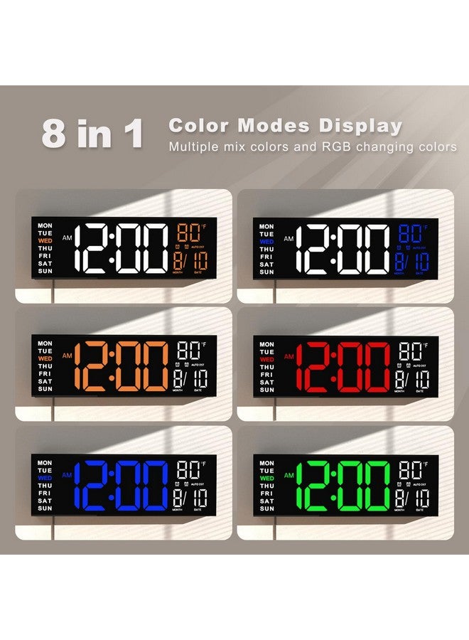 Jall 16" Large Digital Wall Clock Timer, Remote Controll, 2 Alarms, Led Display, 8 Rgb Color, Auto Dst, Temperature For Living Room, Bedroom, Desk, Mounted, Gift For Elderly (Orange White, 16 Inches) - Image 3