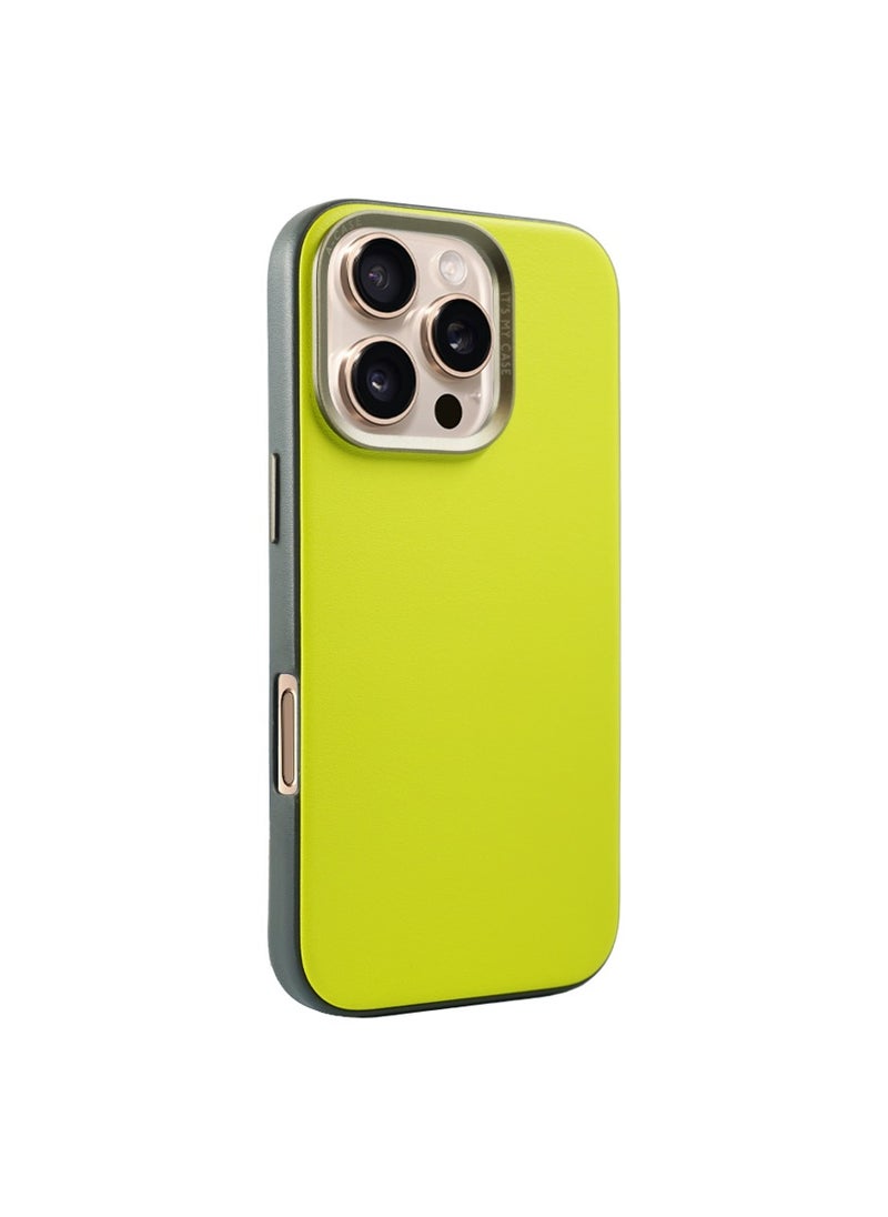 A-CASE - A-Case itsmycase Series Kilyos Made of Lychee Pattern Genuine Leather Case Protection Premium Quality Precise cutouts Compatible with wireless charging For iPhone 16 Pro Series - Lime - Image 1