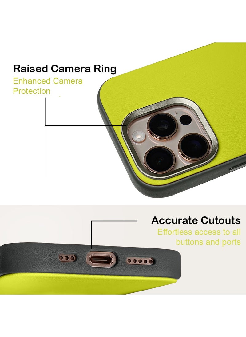 A-CASE - A-Case itsmycase Series Kilyos Made of Lychee Pattern Genuine Leather Case Protection Premium Quality Precise cutouts Compatible with wireless charging For iPhone 16 Pro Series - Lime - Image 1