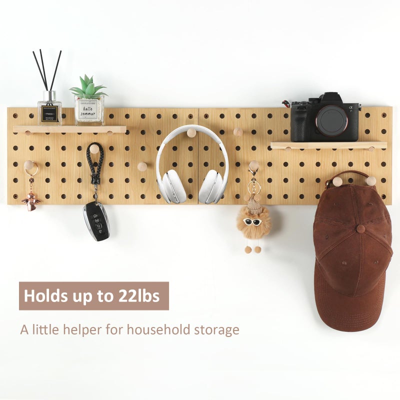 UMICAL Beige Wood Pegboard Modular Display Wooden Pegboard Combination Wall Organizer Storage Wall Hooks Shelf for Home, Office, Bathroom, Comes with 2 Pieces Pegboards - Image 3