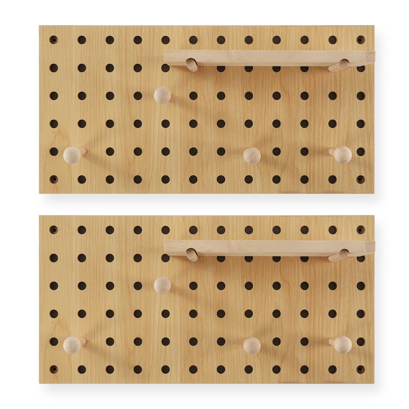 UMICAL Beige Wood Pegboard Modular Display Wooden Pegboard Combination Wall Organizer Storage Wall Hooks Shelf for Home, Office, Bathroom, Comes with 2 Pieces Pegboards - Image 2