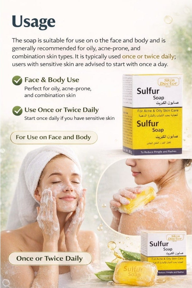 Skin Doctor Sulfur Soap Pack of 4 x 80g – Acne & Oily Skin Care Soap – Deep Cleansing Soap for Pimples, Excess Oil & Skin Purifying - Image 2