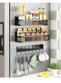 XiuWoo 3 Pack No Drilling Moveable Metal Magnetic Spice Rack, Refrigerator Magnetic Shelf, Fridge Organizer Shelves, Kitchen Storage Rack with 8 Hooks, Traceless Adhesive Sticker Installation Chose  - Image 1