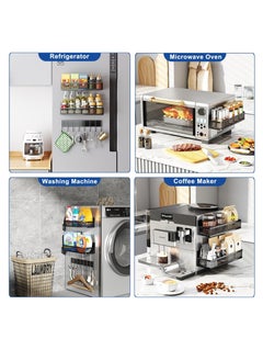 XiuWoo 3 Pack No Drilling Moveable Metal Magnetic Spice Rack, Refrigerator Magnetic Shelf, Fridge Organizer Shelves, Kitchen Storage Rack with 8 Hooks, Traceless Adhesive Sticker Installation Chose  - Image 2