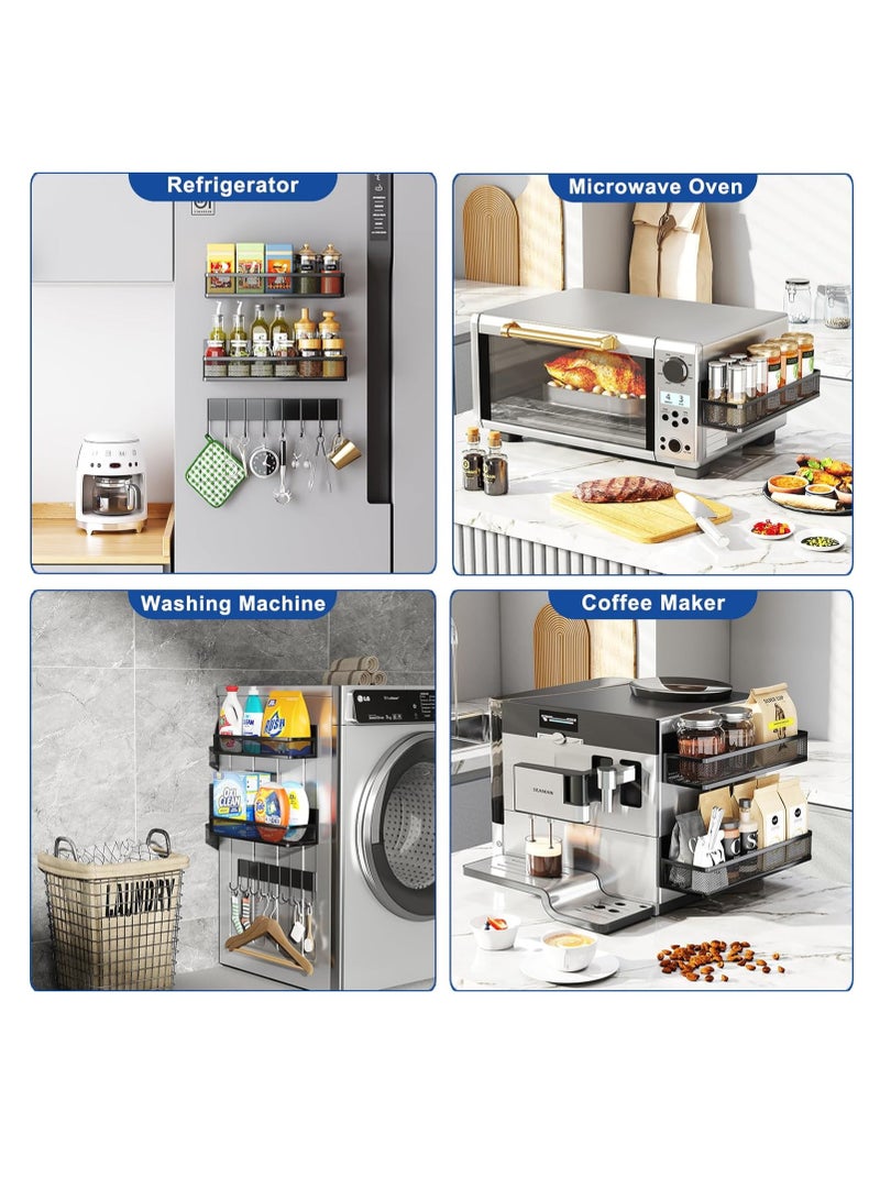 XiuWoo 3 Pack No Drilling Moveable Metal Magnetic Spice Rack, Refrigerator Magnetic Shelf, Fridge Organizer Shelves, Kitchen Storage Rack with 8 Hooks, Traceless Adhesive Sticker Installation Chose  - Image 2