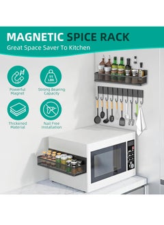 XiuWoo 3 Pack No Drilling Moveable Metal Magnetic Spice Rack, Refrigerator Magnetic Shelf, Fridge Organizer Shelves, Kitchen Storage Rack with 8 Hooks, Traceless Adhesive Sticker Installation Chose  - Image 4