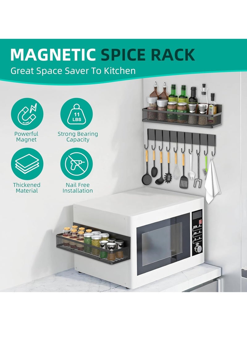 XiuWoo 3 Pack No Drilling Moveable Metal Magnetic Spice Rack, Refrigerator Magnetic Shelf, Fridge Organizer Shelves, Kitchen Storage Rack with 8 Hooks, Traceless Adhesive Sticker Installation Chose  - Image 4