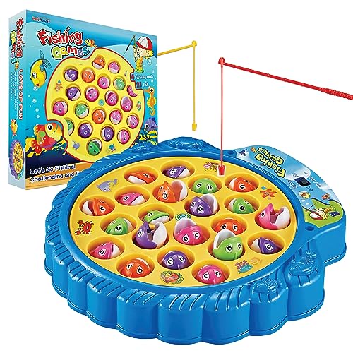 Haktoys Fishing Game for Kids & Toddlers – Battery-Operated Rotating Fishing Toy with 21 Fish, 4 Poles & Music On/Off Switch – Fun Educational Board Game for Boys & Girls - Image 1