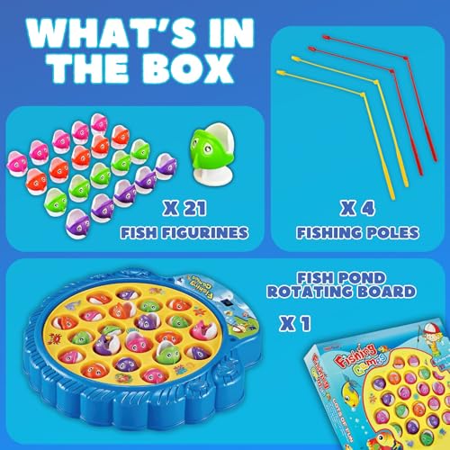 Haktoys Fishing Game for Kids & Toddlers – Battery-Operated Rotating Fishing Toy with 21 Fish, 4 Poles & Music On/Off Switch – Fun Educational Board Game for Boys & Girls - Image 3