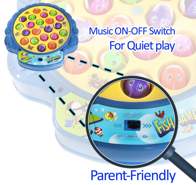 Haktoys Fishing Game for Kids & Toddlers – Battery-Operated Rotating Fishing Toy with 21 Fish, 4 Poles & Music On/Off Switch – Fun Educational Board Game for Boys & Girls - Image 4