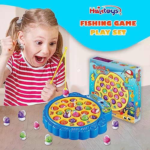 Haktoys Fishing Game for Kids & Toddlers – Battery-Operated Rotating Fishing Toy with 21 Fish, 4 Poles & Music On/Off Switch – Fun Educational Board Game for Boys & Girls - Image 2