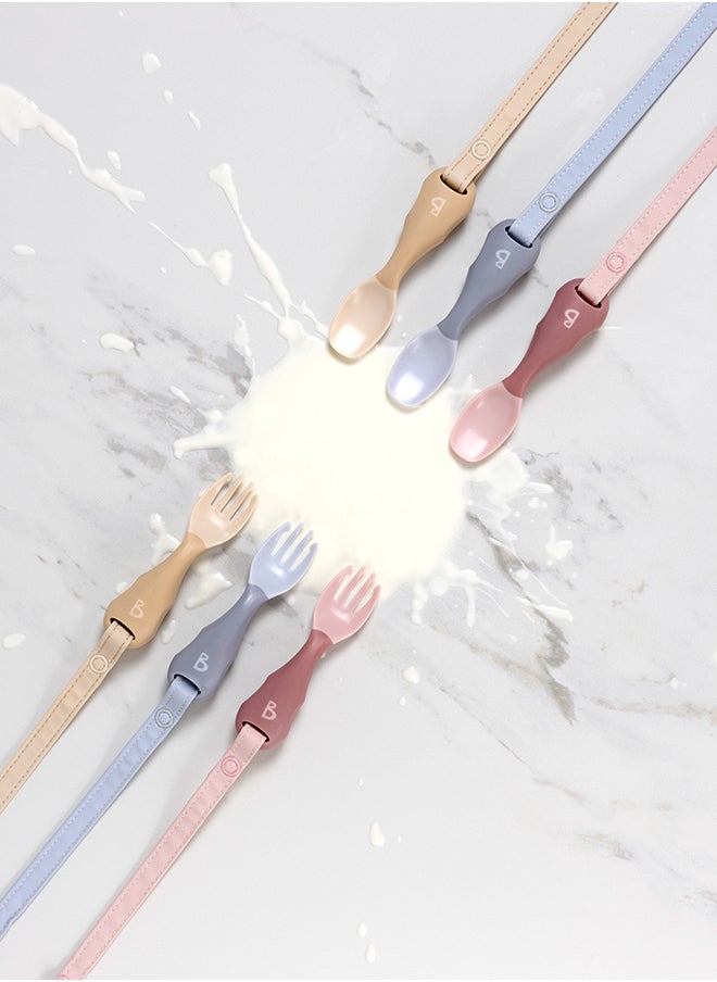 bibado - Handi Toddler Cutlery Set, Food Safe Baby Cutlery, Toddler Fork And Spoon Set, Toddler Eating Utensils For Babies 6 Months And Up, Also Attaches To Coverall Bib - Blush - Image 1