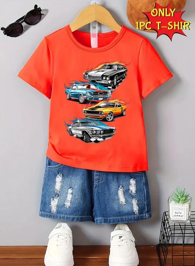 تايك تو Take Two Boys Orange Car Graphic Print T-Shirt
