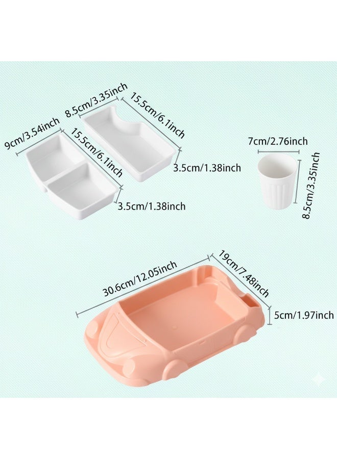 طقم أدوات مائدة على شكل سيارة، وعاء عشاء، مناسب للمطبخ وطاولة الطعام، صينية عشاء على شكل سيارة مصنوعة من البلاستيك المقوى، مناسبة للأولاد والبنات، مع أطباق منفصلة، ​​أدوات مائدة، كوب ماء، أدوات نزهة (30.6 × 19 × 5 سم). - Image 2