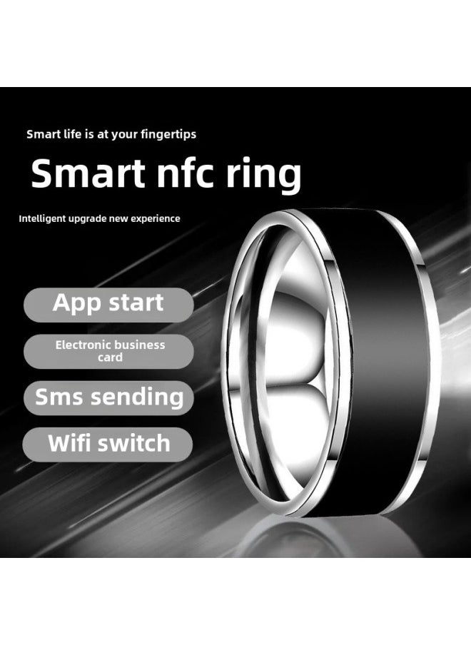 NFC Ring Light Kinetic Energy Multifunctional Android Temperature Magic Ring TikTok Internet Celebrity Smart Fashion Ins-Colour:Nfc Smart Silver Size 8 Finger Circumference 56.9mm  - Image 1