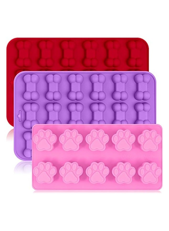 Green Tiger 3 Pack Silicone Ice Molds Trays with Puppy Dog Paw and Bone Shape, Reusable Bakeware Maker for Baking Chocolate Candy, Oven Microwave Freezer Dishwasher Safe