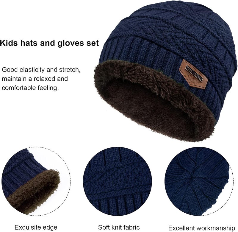 YSense 3 Pcs Boys Girls Winter Beanie Hat Scarf Gloves Set Thick Knitted Warm Toddler Winter Hat Mittens Neck Warmer for Kids - Image 2