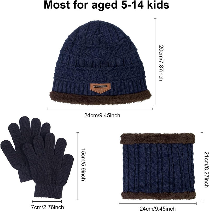 YSense 3 Pcs Boys Girls Winter Beanie Hat Scarf Gloves Set Thick Knitted Warm Toddler Winter Hat Mittens Neck Warmer for Kids - Image 5