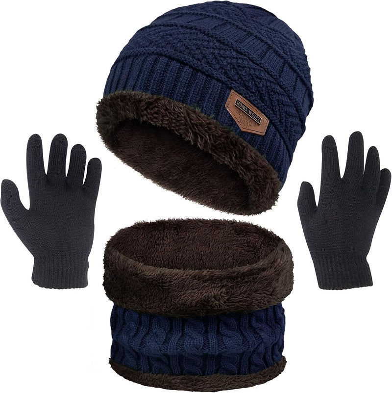 YSense 3 Pcs Boys Girls Winter Beanie Hat Scarf Gloves Set Thick Knitted Warm Toddler Winter Hat Mittens Neck Warmer for Kids - Image 1
