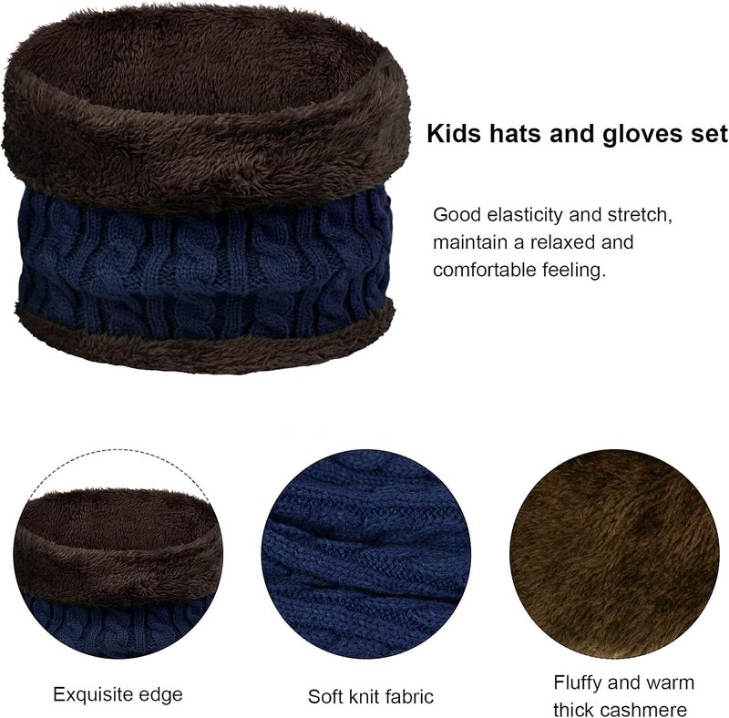 YSense 3 Pcs Boys Girls Winter Beanie Hat Scarf Gloves Set Thick Knitted Warm Toddler Winter Hat Mittens Neck Warmer for Kids - Image 3