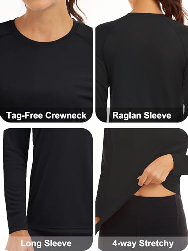 MAGCOMSEN Women's UPF 50+ SPF Long Sleeve Swim Shirt, Fishing & Hiking Rash Guard - Black - Image 4