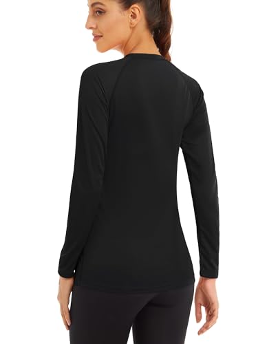 MAGCOMSEN Women's UPF 50+ SPF Long Sleeve Swim Shirt, Fishing & Hiking Rash Guard - Black - Image 2