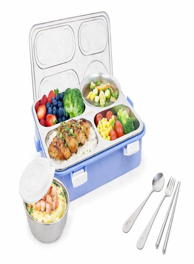 Brand Conquer Lunch Box Leak-Proof BPA Free Stainless Steel for School, Lunch Box for School & Office with a Fork, a Spoon and a Pair of Chopsticks (Purple, 4 Compartment) - Image 1