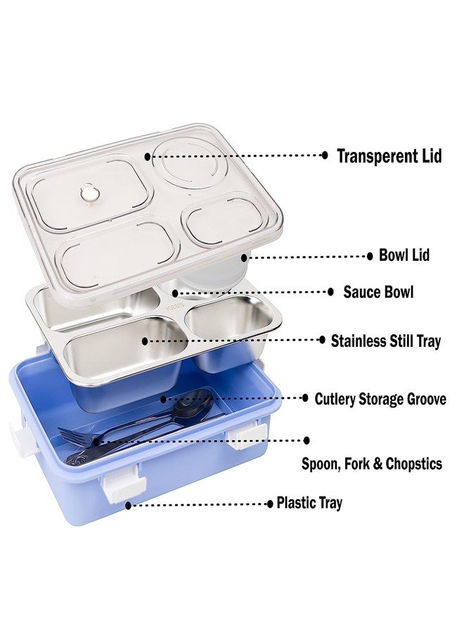 Brand Conquer Lunch Box Leak-Proof BPA Free Stainless Steel for School, Lunch Box for School & Office with a Fork, a Spoon and a Pair of Chopsticks (Purple, 4 Compartment) - Image 2