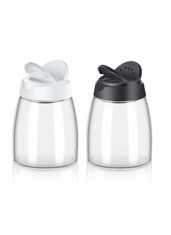 2 Pieces Damp Proof Salt and Pepper Shakers Adjustable Condiment Holder Double Lid with Holes Barbecue Spice Jar Glass Container Seasoning Box for Kitchen Restaurant Canteen Travel Camping