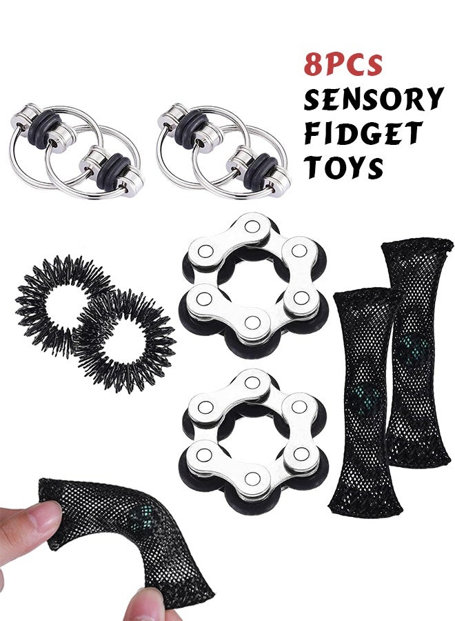 Lemon 8Pcs Sensory Fidget Toys, with Fidget Spinner Anxiety Toy, Acupressure Rings, Bike Chain Marble Mesh and Flippy Chain Desk Fidgets Quiet Toys for Autism, Easter Toys for Teens Adults Boys & Girls - Image 1