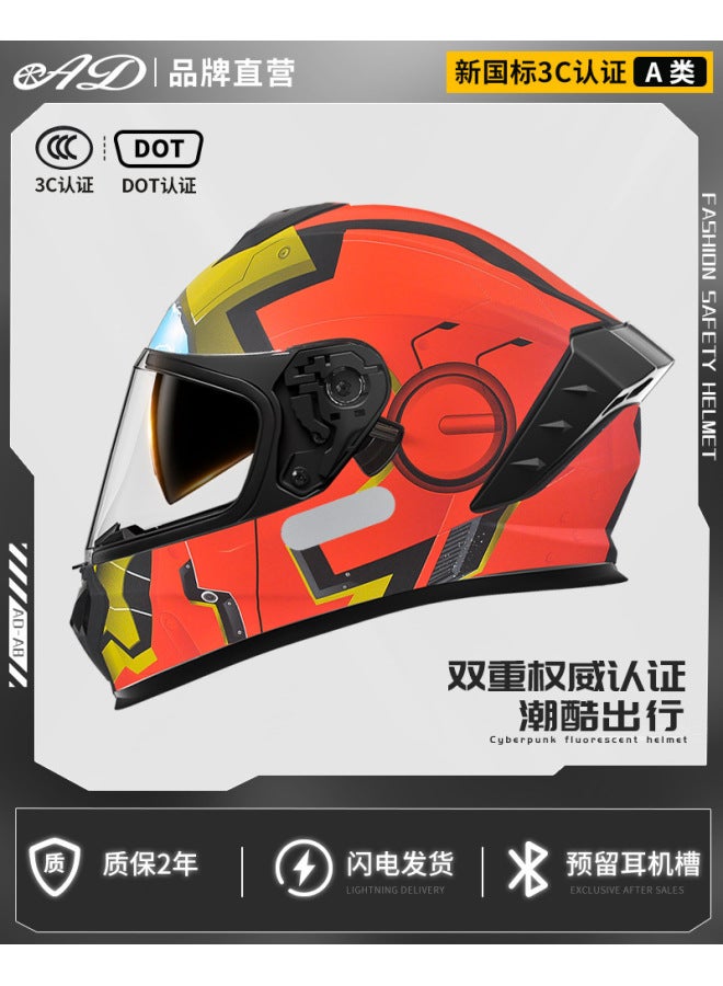 Ad Electric Full-Face Motorcycle Helmet with Bluetooth, DOT & 3C Certified, HD Mirror Visor, Mechanical Red
