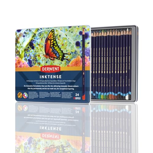 Derwent Inktense Pencils Tin, Set of 24, Great for Holiday Gifts, 4mm Round Core, Firm Texture, Watersoluble, Ideal for Watercolor, Drawing, Coloring and Painting on Paper and Fabric (0700929) - Image 1