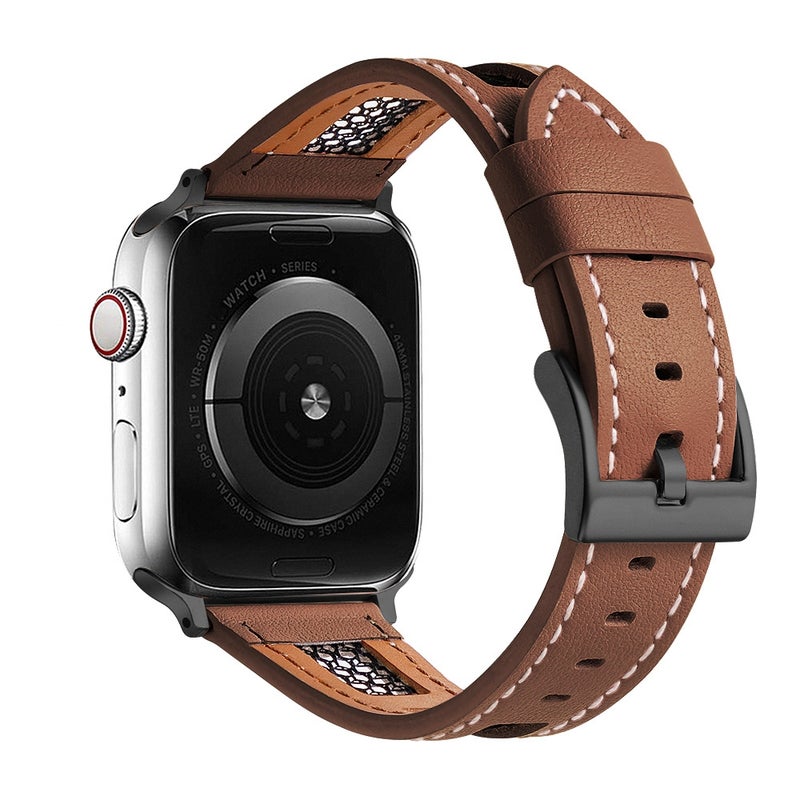 erorex For Apple Watch Se 40Mm Mesh Calfskin Genuine Leather Watch Band(Dark Brown) - Image 1