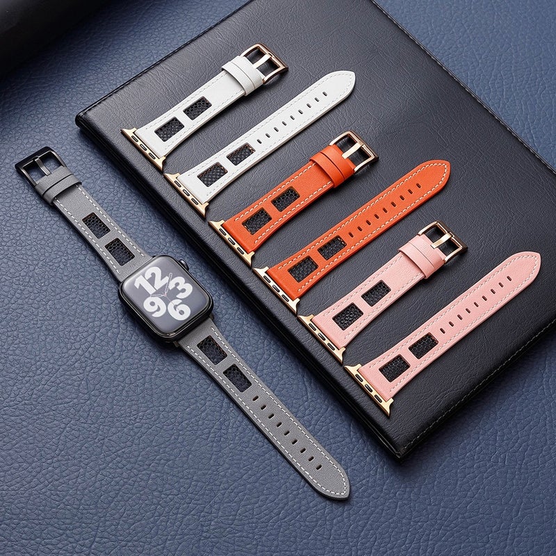 erorex For Apple Watch Se 40Mm Mesh Calfskin Genuine Leather Watch Band(Dark Brown) - Image 4