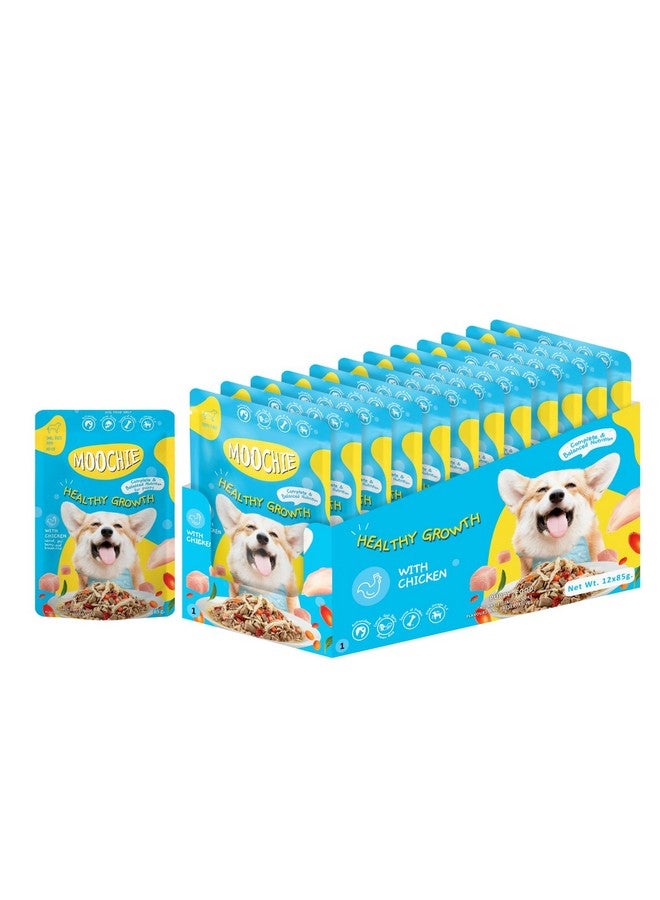 بتس إمباير طعام الكلاب الرطب من Moochie، وجبة جافي خالية من الحبوب، نمو صحي مع الدجاج والجزر والتوت البري والأرز البني، أطعمة مرق الكلاب الغنية بالبروتين، وجبات غير نباتية للحيوانات الأليفة للكلاب، الجراء (85 جرام × 12) - Image 1
