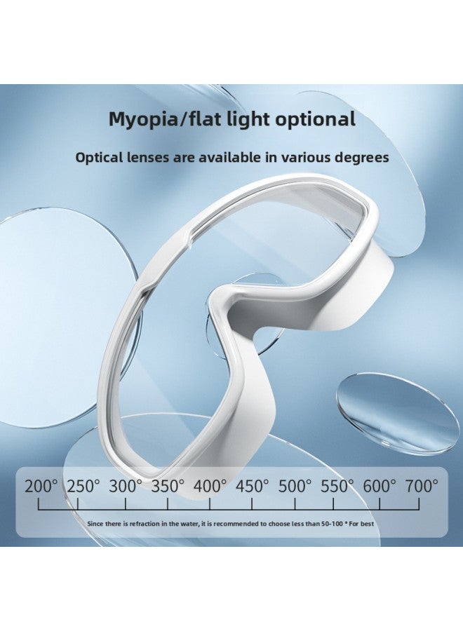 Swimming Goggles Waterproof Anti-Fog HD Myopia Men's And Women's Large Frame Swimming Glasses Drifting Goggles Swimming Cap Swimming Goggles Suit-Color:Transparent White [myopia Optional]-200