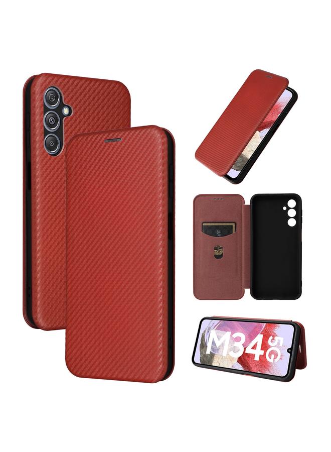 اس-توب جراب لهاتف Samsung Galaxy M34 5G مصنوع من ألياف الكربون وجلد قابل للطي - Image 1