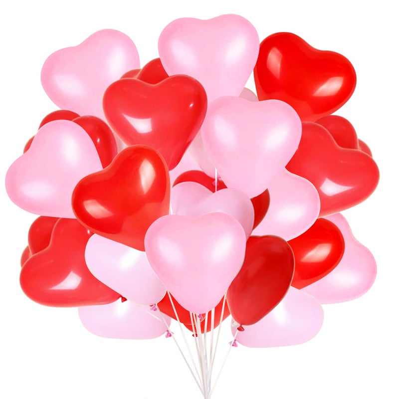 Fangoo 50 Pcs10-inch Love Heart Balloons Red Pink Latex Heart Balloons for Valentines Day Wedding Anniversary Engagement Birthday Garden Company Celebration Graduation Prom Party Romantic Decorations - Image 1