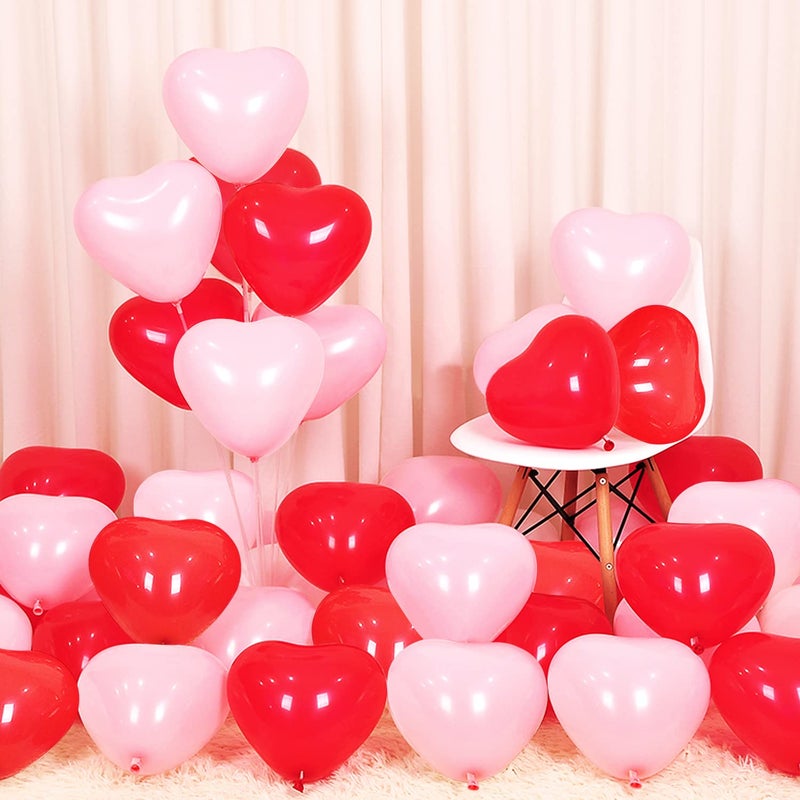 Fangoo 50 Pcs10-inch Love Heart Balloons Red Pink Latex Heart Balloons for Valentines Day Wedding Anniversary Engagement Birthday Garden Company Celebration Graduation Prom Party Romantic Decorations - Image 2