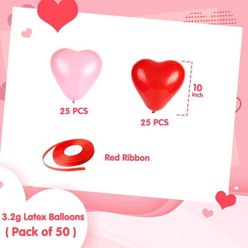 Fangoo 50 Pcs10-inch Love Heart Balloons Red Pink Latex Heart Balloons for Valentines Day Wedding Anniversary Engagement Birthday Garden Company Celebration Graduation Prom Party Romantic Decorations - Image 3