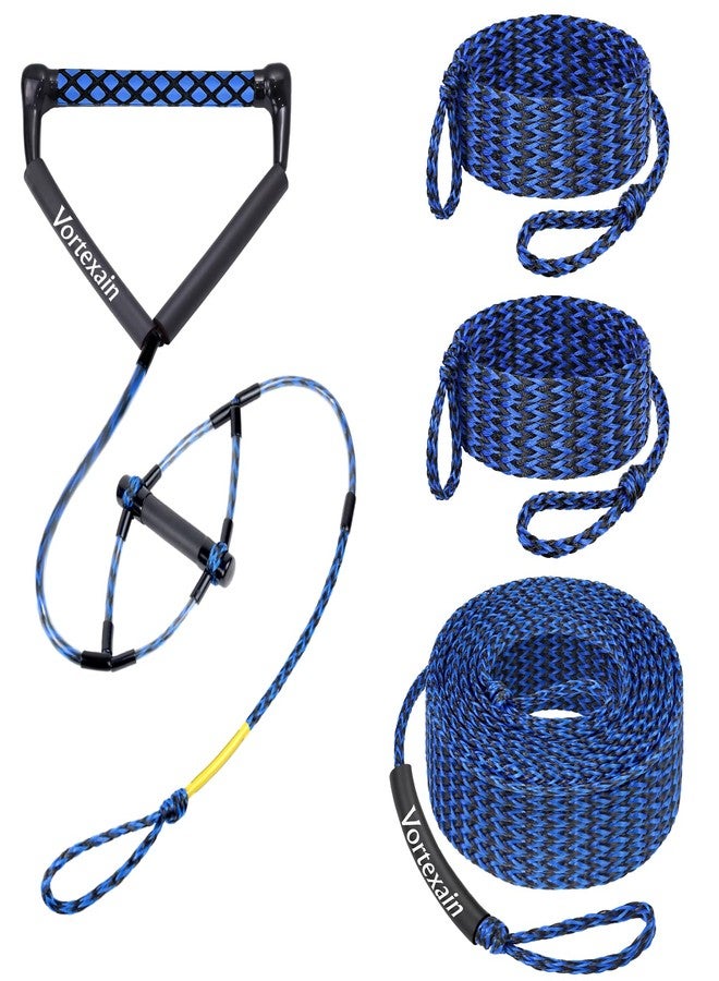 Vortexain Wakeboard Rope with Handle, 75ft 4-Section Floating Water Ski Ropes, Blue and Black, 16-Strand Tow Line with EVA Handle for Water Sports Skiing Wakesurf Wake Board Surf Boating - Image 1