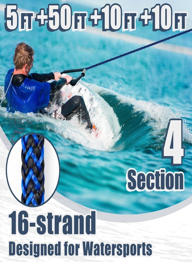Vortexain Wakeboard Rope with Handle, 75ft 4-Section Floating Water Ski Ropes, Blue and Black, 16-Strand Tow Line with EVA Handle for Water Sports Skiing Wakesurf Wake Board Surf Boating - Image 2