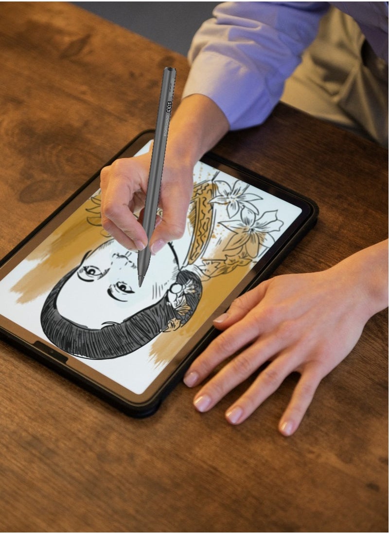 porodo Magnetic Active Stylus Pen for iPad Works with 2018-2025 Models with Palm Rejection and Tilt Sensitivity / Rechargeable Digital Pen / Magnetic Attachment - Black  - Image 2