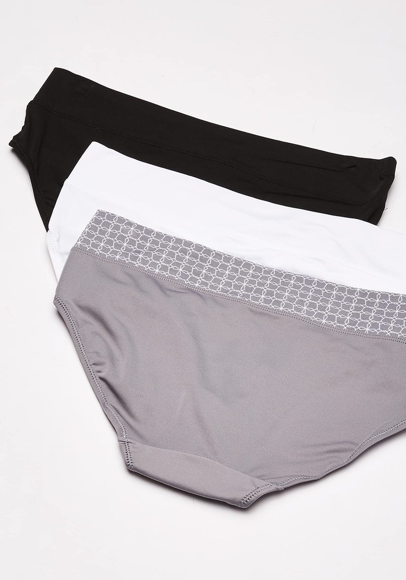 Warner's Women's Blissful Benefits No Muffin 3 Pack Hipster Panties, Black/White/Smoked Pearl w/Octagon Print Waistband, XL - Image 2
