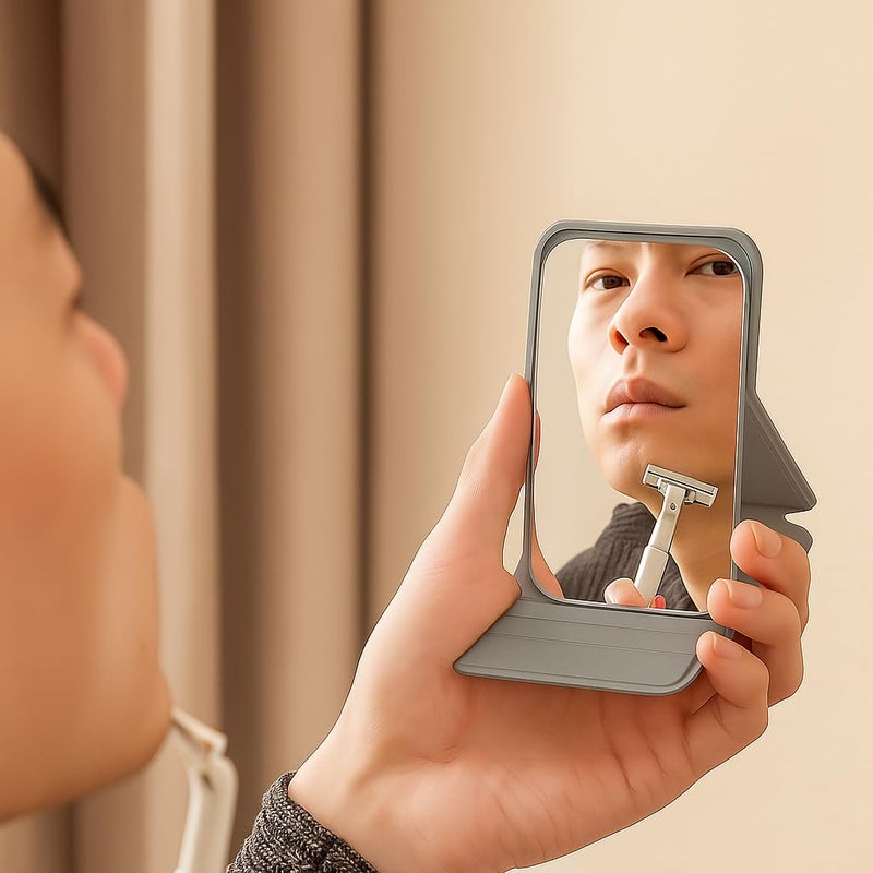 KUCHIFY Portable Foldable Travel Mini Makeup Mirror – Compact Lightweight Adjustable Stand, Tabletop Mount, Ideal for Purse, Bags, Luggage, Everyday Use, Grey, Pack of 1 - Image 5